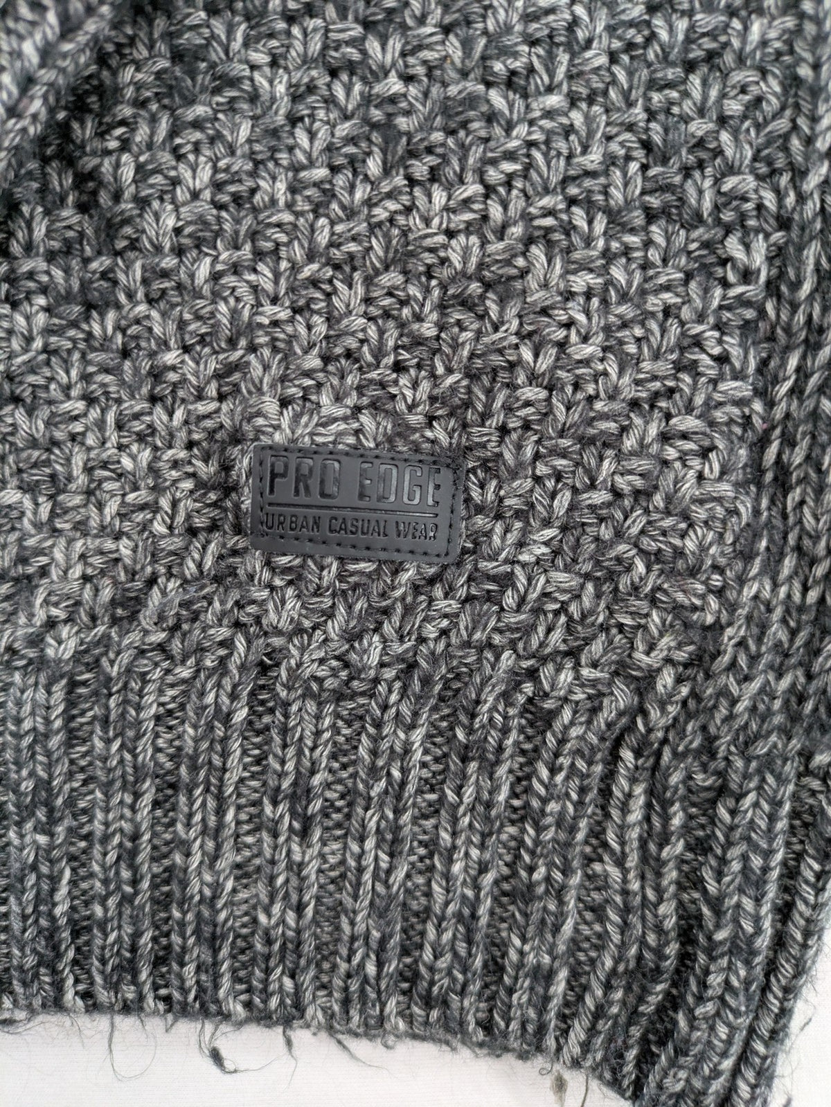 Jean Pascale grey turtle neck jumper with shawl collar and ribbed details.