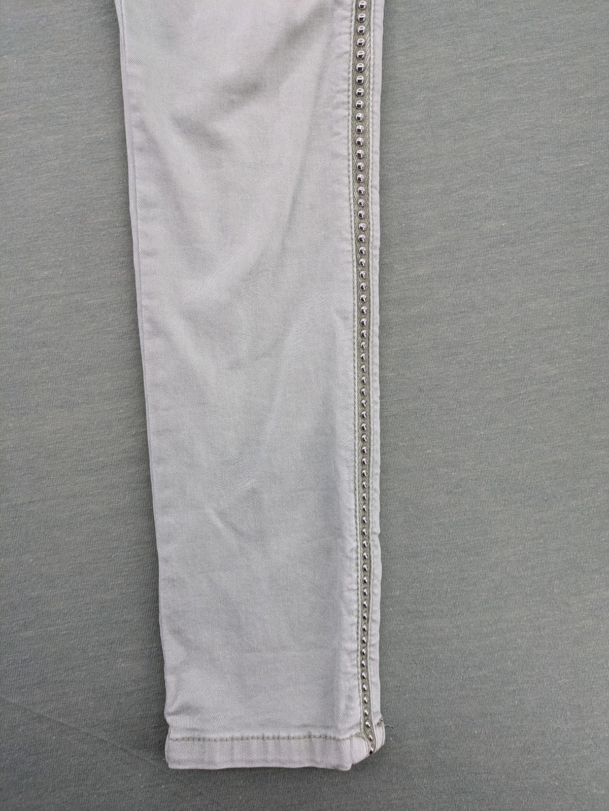 Jewelly grey straight jeans slim fit with silver decorative studs along side seams.