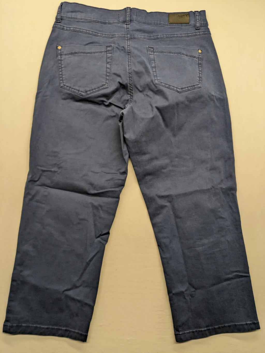 Angels blue straight jeans with five-pocket design and vertical front seams.