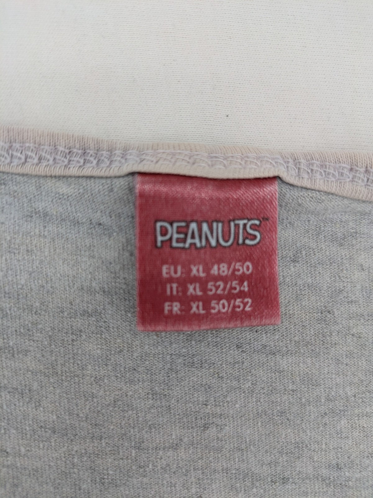 Peanuts brown vintage top with Snoopy and Charlie Brown illustration, rose gold text.