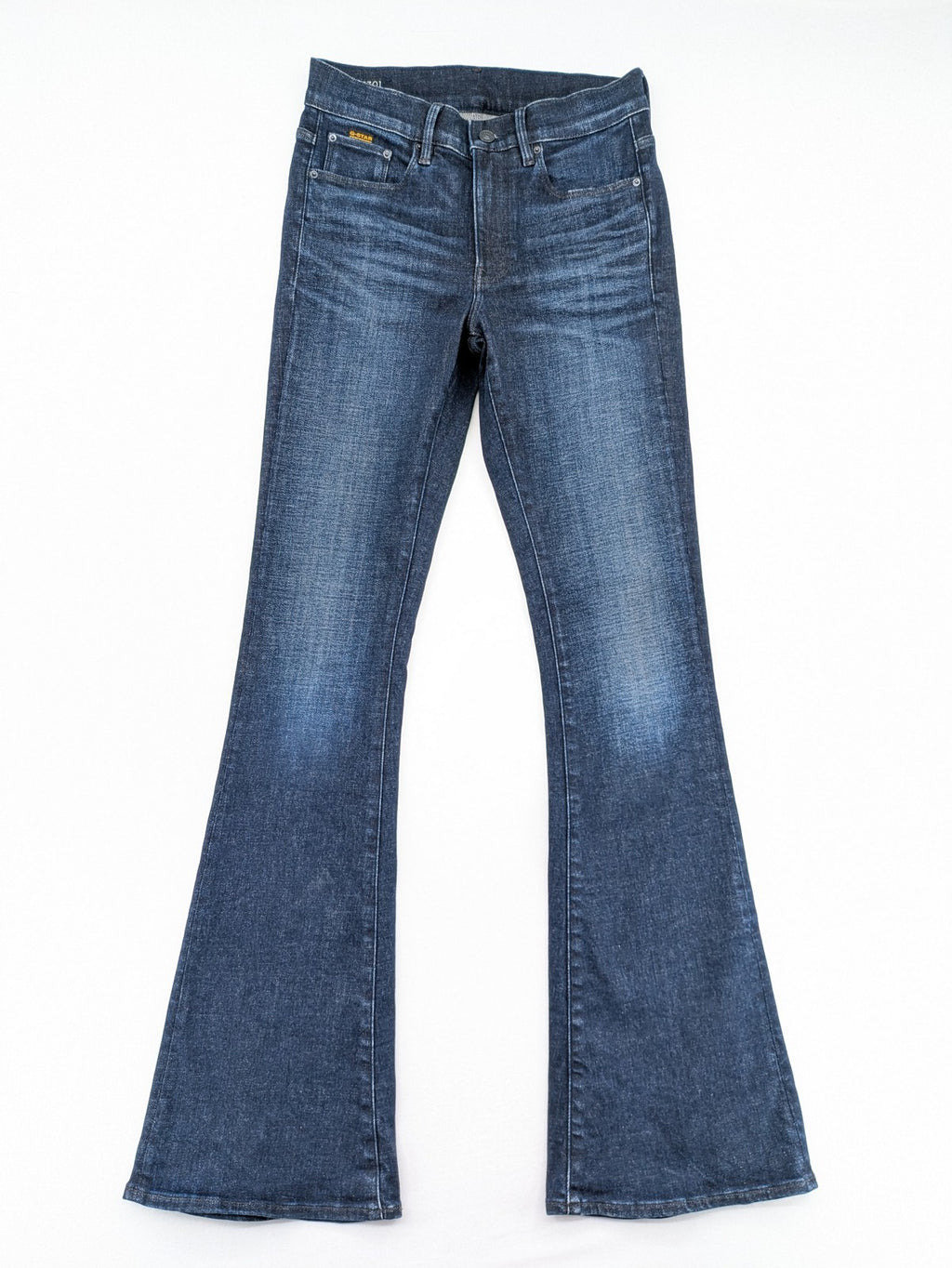 G-Star Raw blue flare jeans with classic 5-pocket design and stretch denim material.