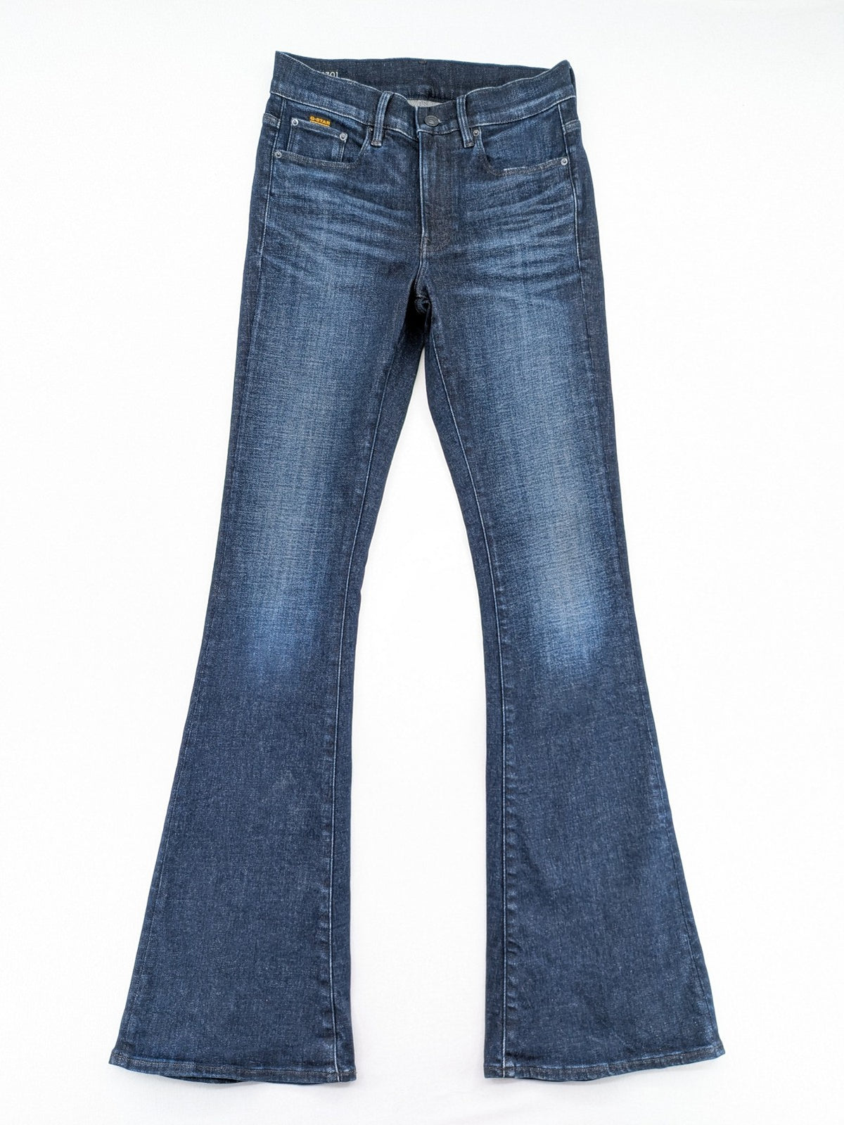 G-Star Raw blue flare jeans with classic 5-pocket design and stretch denim material.
