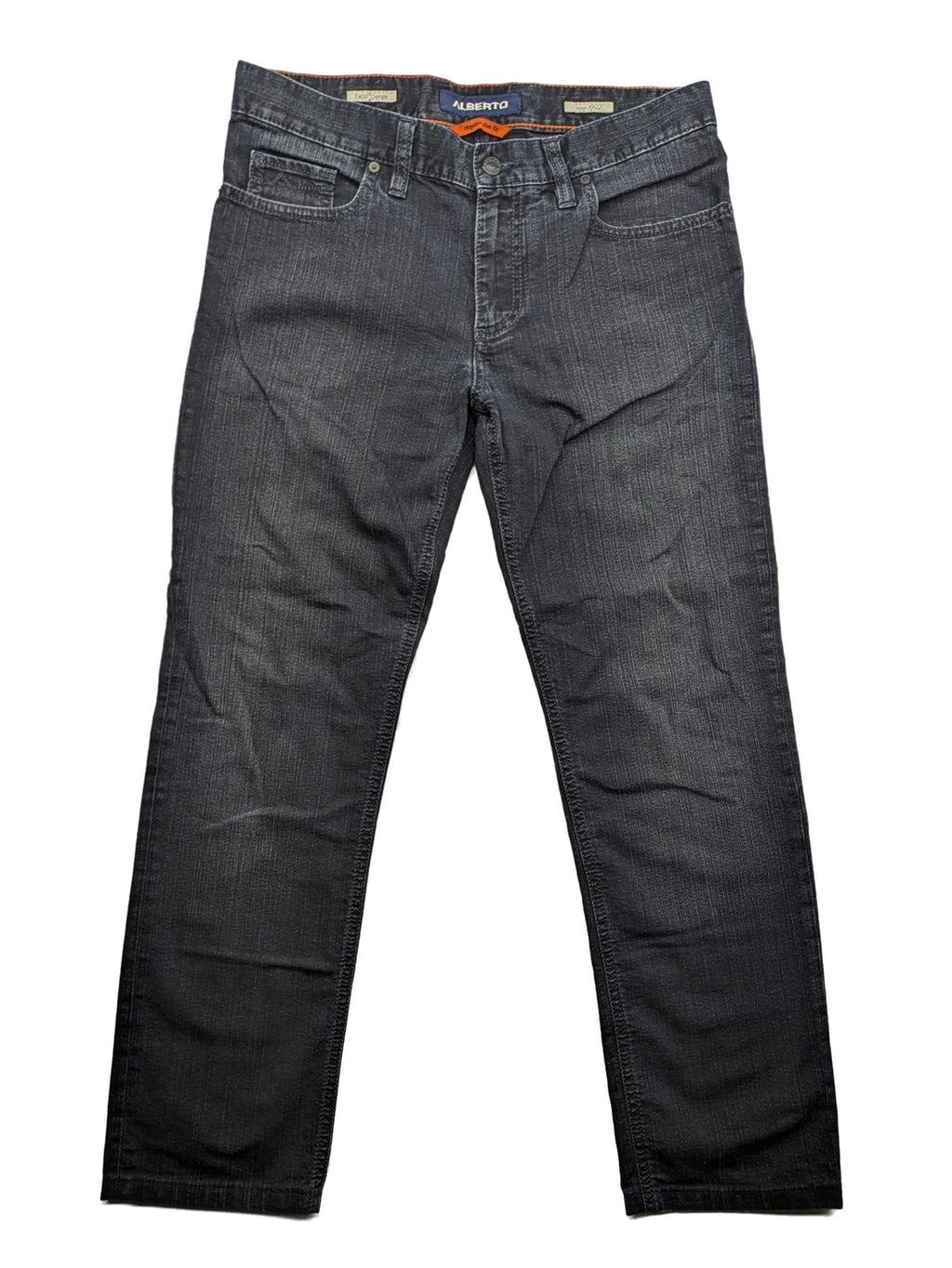 ALBERTO straight jeans dark blue five-pocket style with zipper, made from stretch denim.
