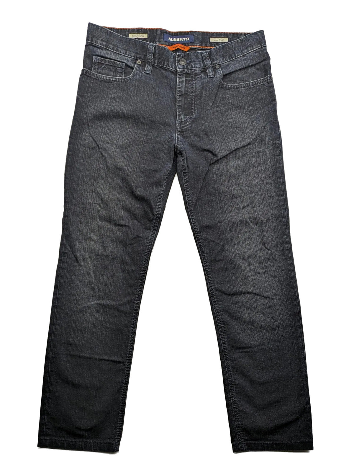 ALBERTO straight jeans dark blue five-pocket style with zipper, made from stretch denim.