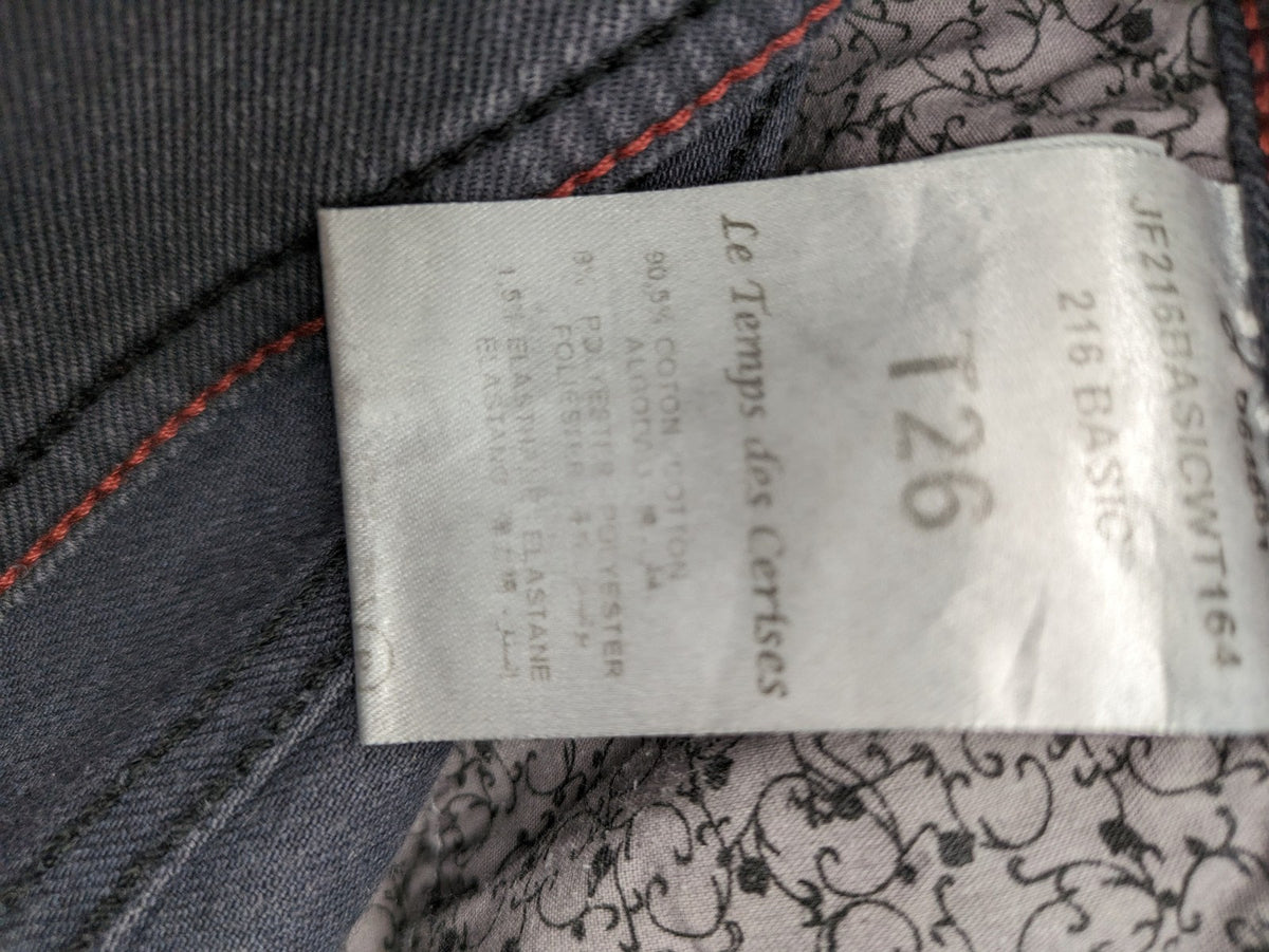 Le Temps des Cerises grey skinny jeans high waist with faded wash and logo detail.