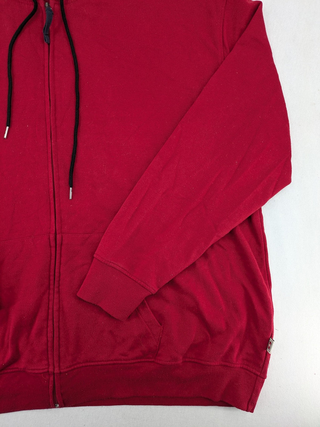 Peakstone red hoodie full zip with adjustable hood and two front pockets.