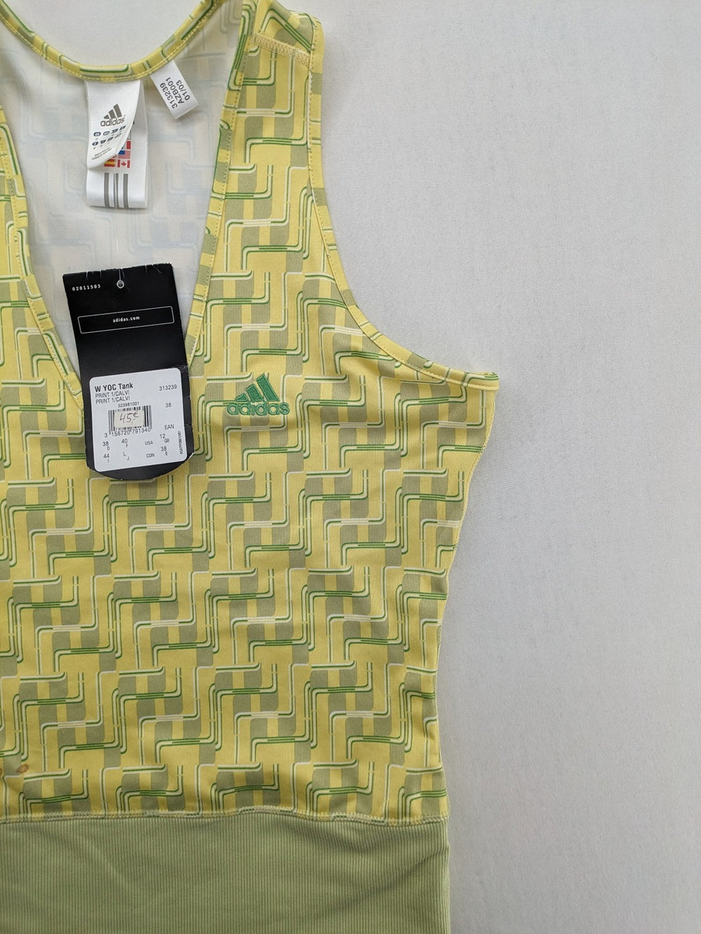 Adidas tank top green yellow geometric pattern V-neck Climalite technology