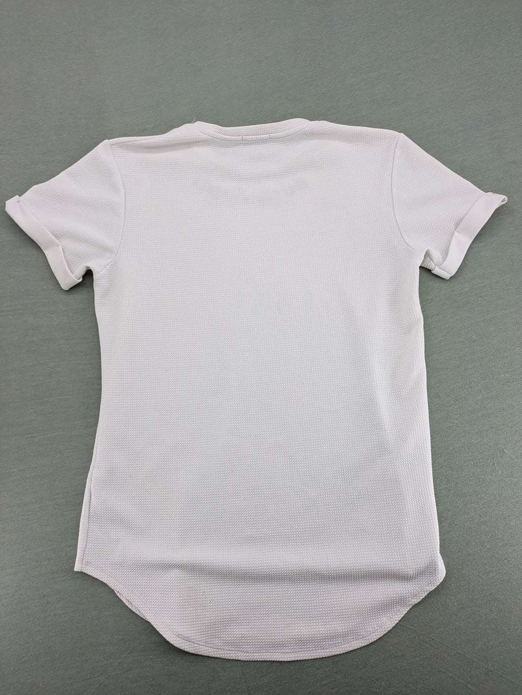 MIZ-U white longline t-shirt with "Street Angels" embroidery and rolled sleeves.