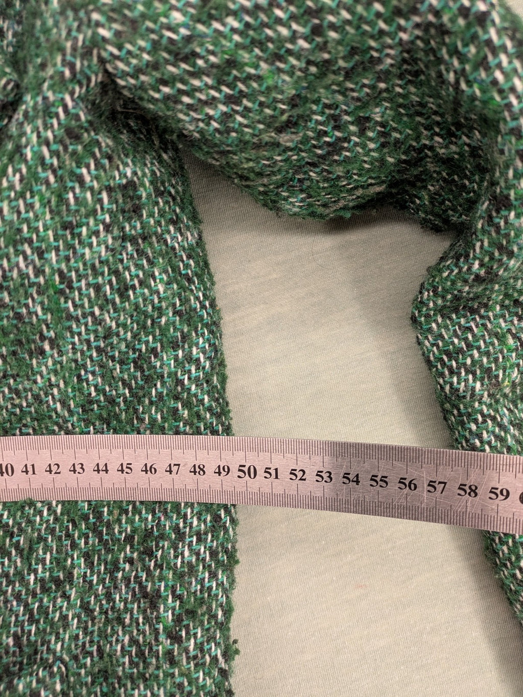 Esprit green black white tweed coat with notch collar and three-button closure.