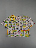 Zara multi-coloured cropped t-shirt featuring vibrant Mickey Mouse comic print and short sleeves.