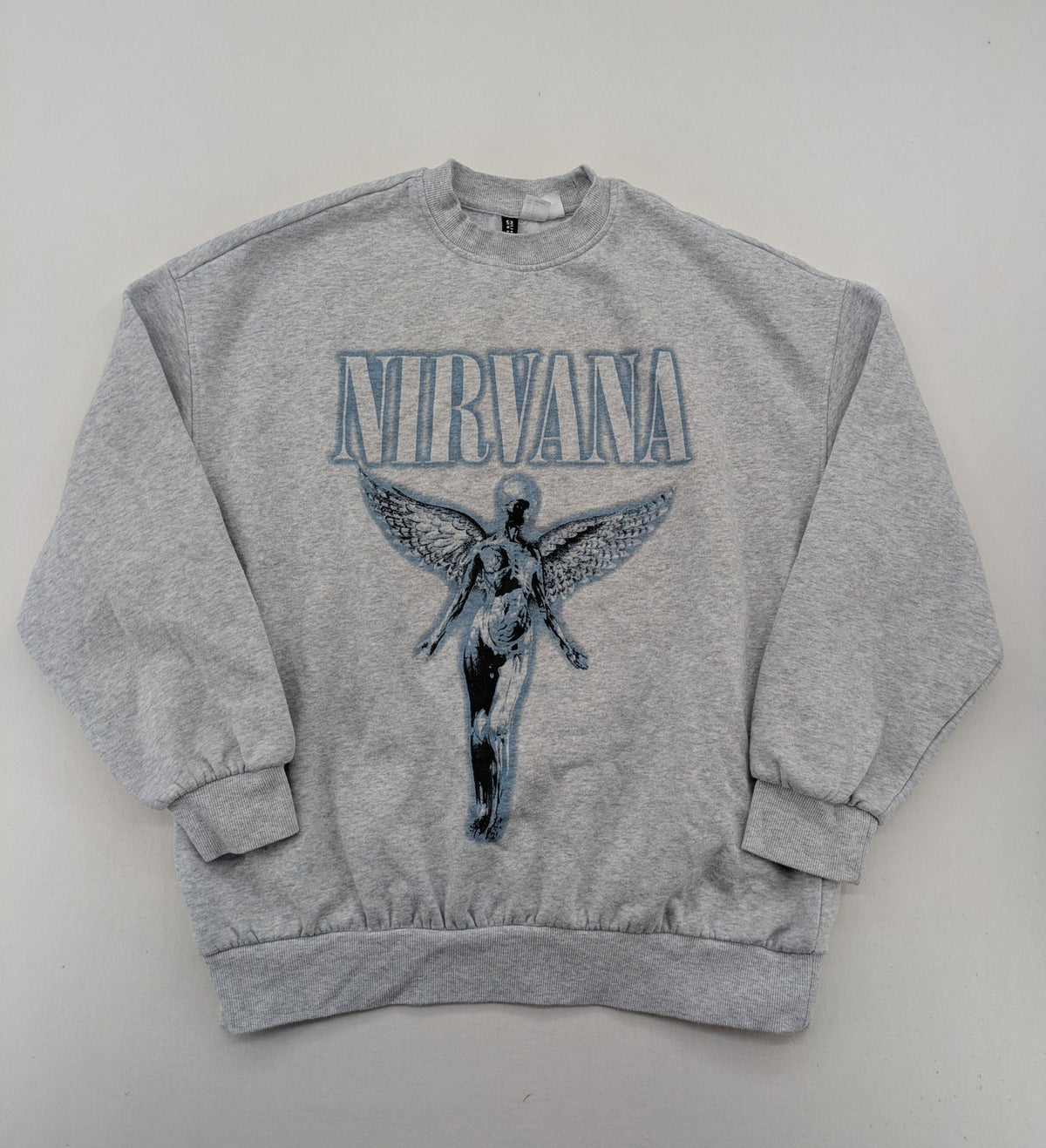 H&M Divided grey turtle neck jumper featuring Nirvana "In Utero" angel graphic.