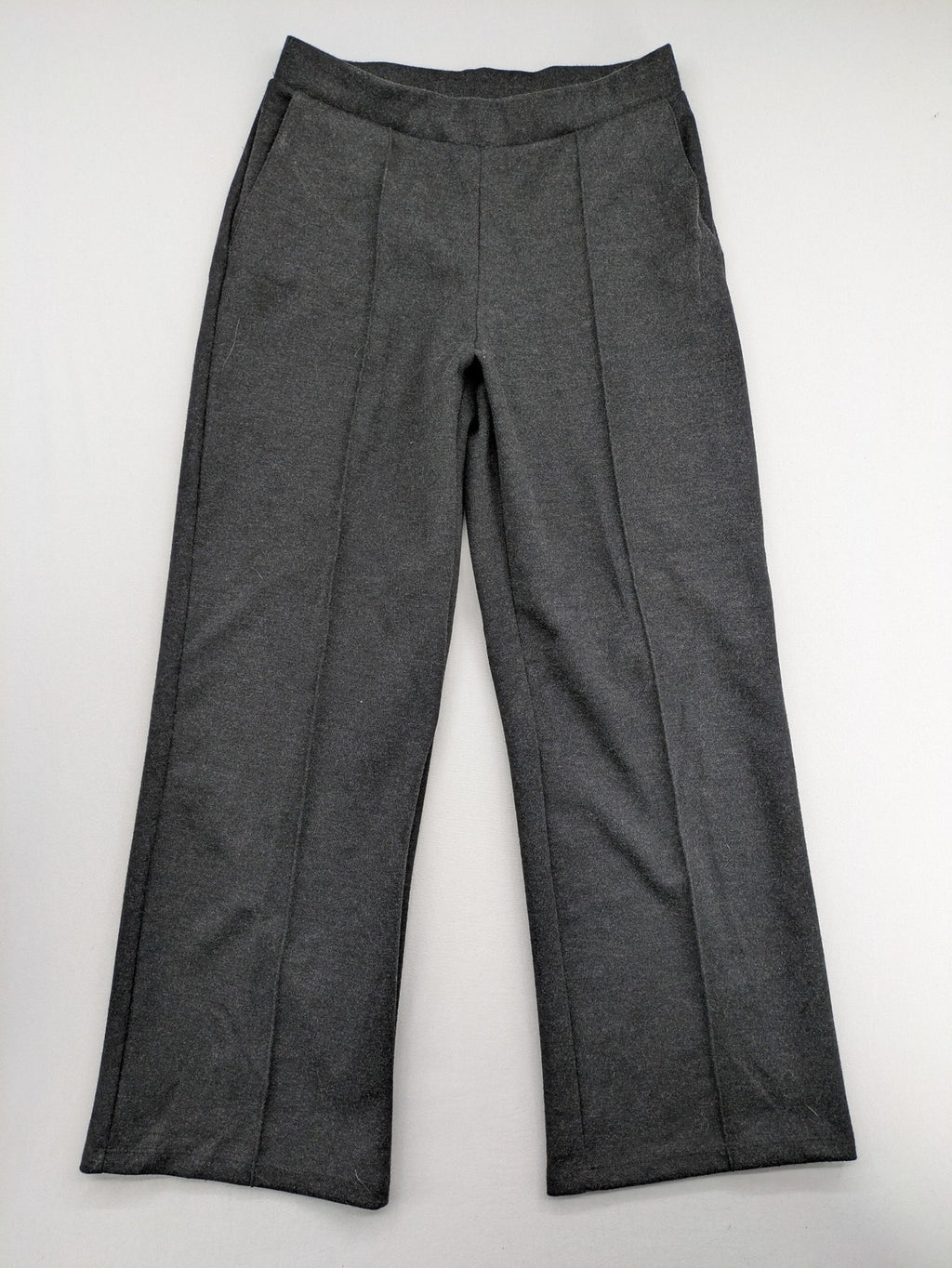 Zara grey wide-leg pants with front decorative seams and soft fabric blend.