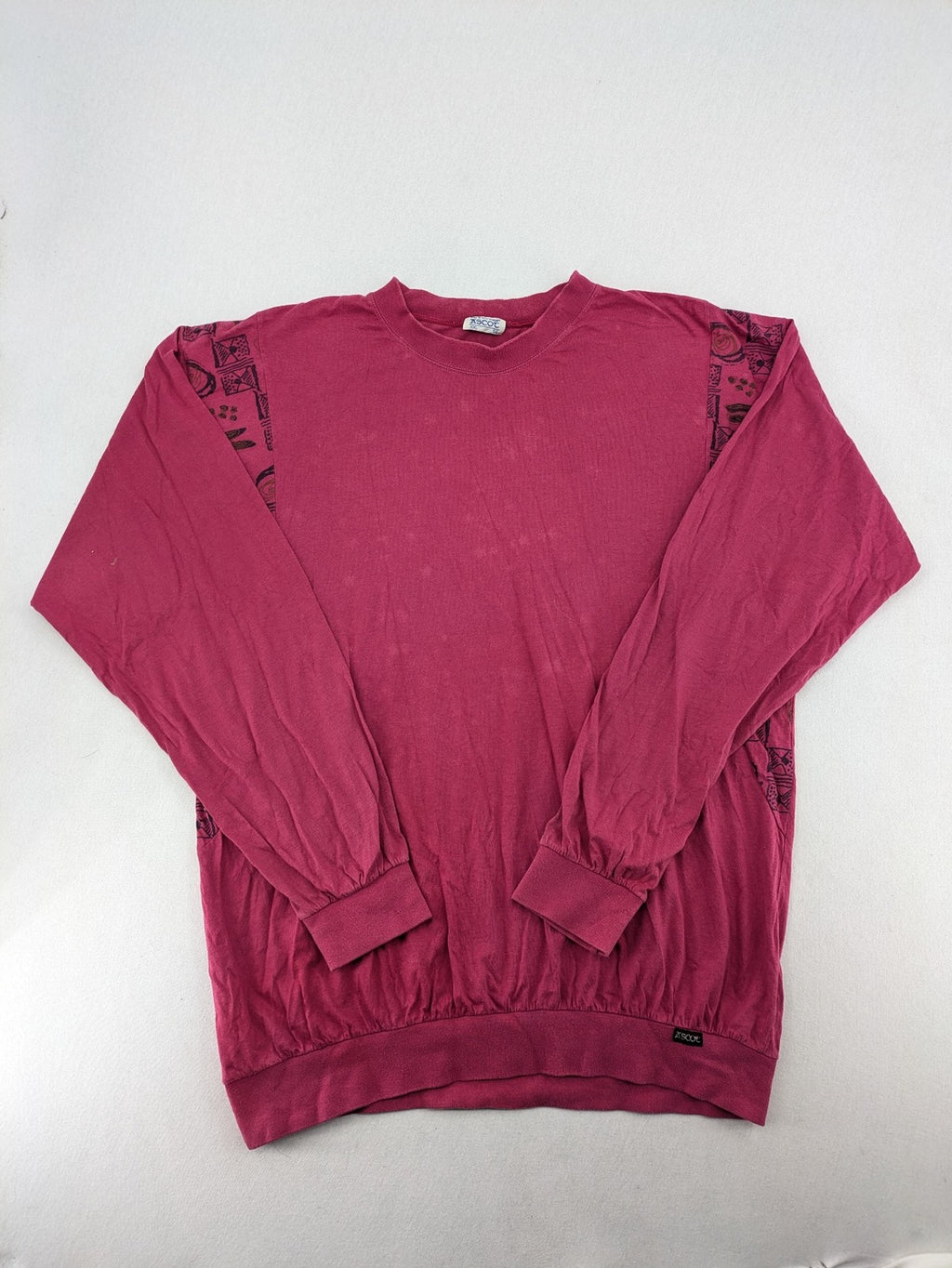 Ascot vintage sweatshirt black and pink with graphic patterns and elastic hem.