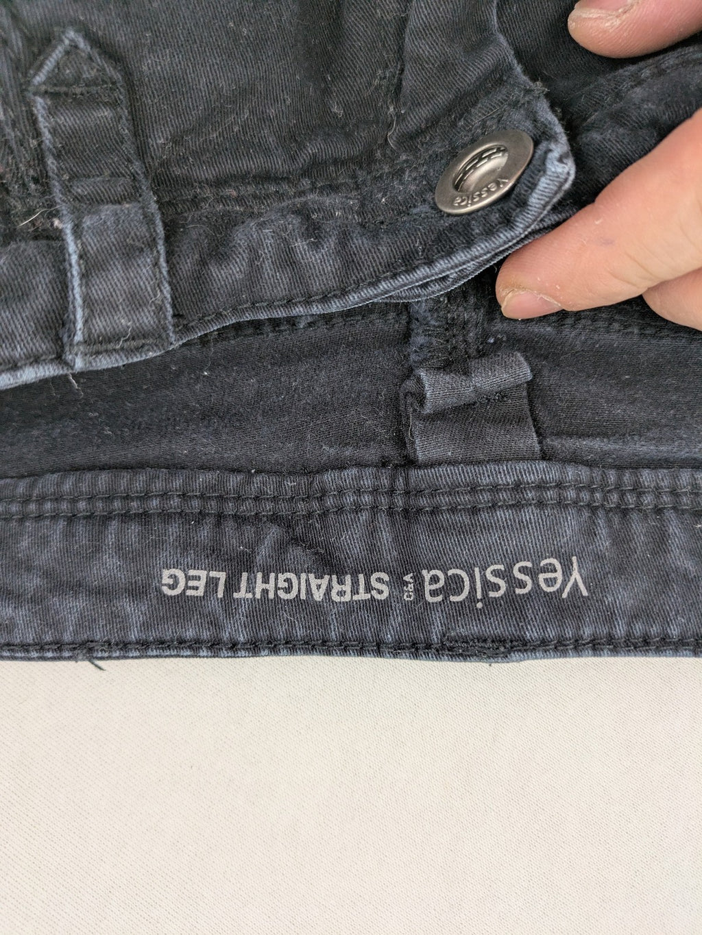 Yessica black straight leg jeans 5-pocket design cotton blend with stretch.