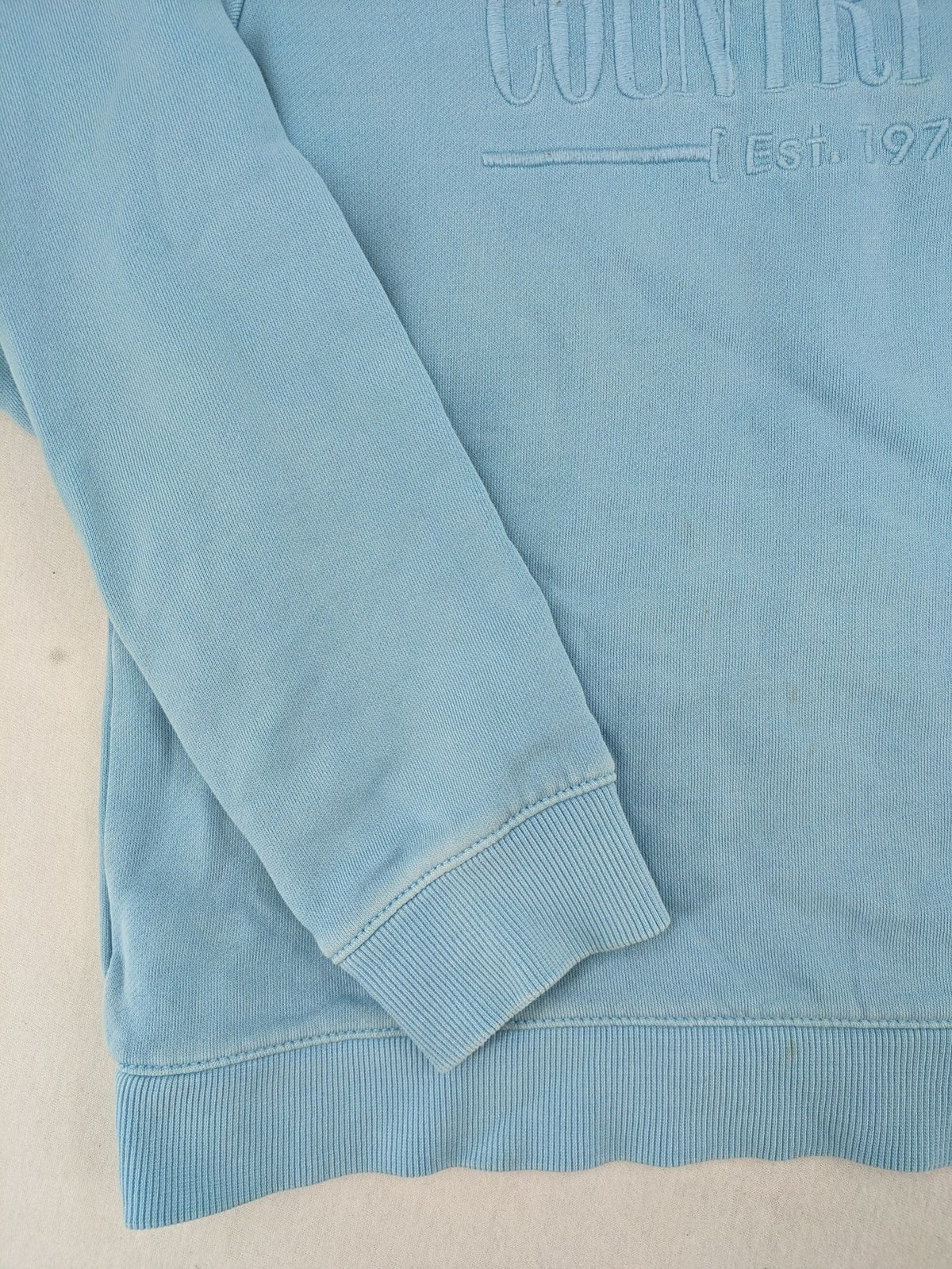 Country Road blue turtle neck jumper with embossed logo on chest, made from cotton.