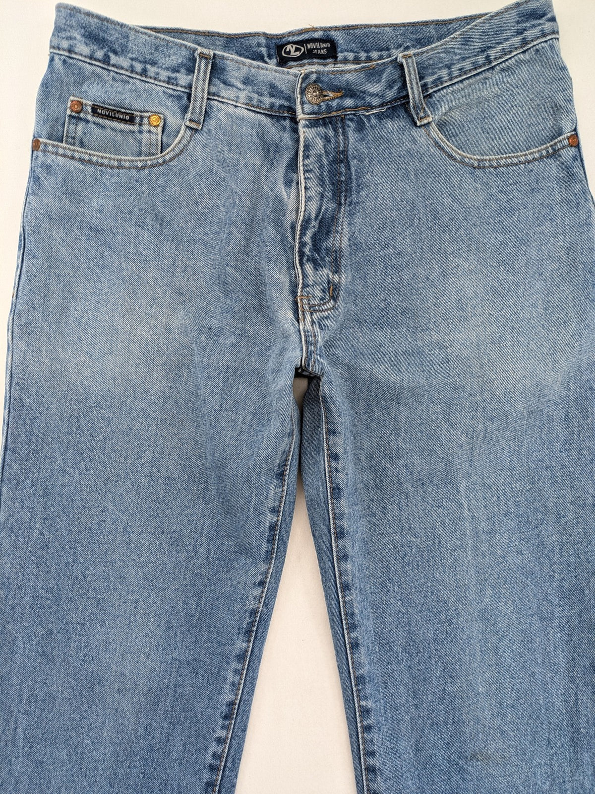 Novilunio blue straight leg jeans 5-pocket style 100% cotton vintage wash