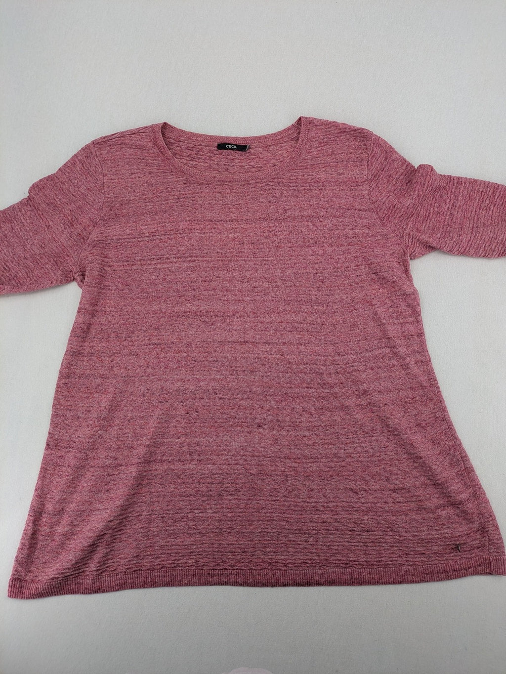 Cecil turtle neck jumper grey pink melange with textured knit and 3/4 sleeves.