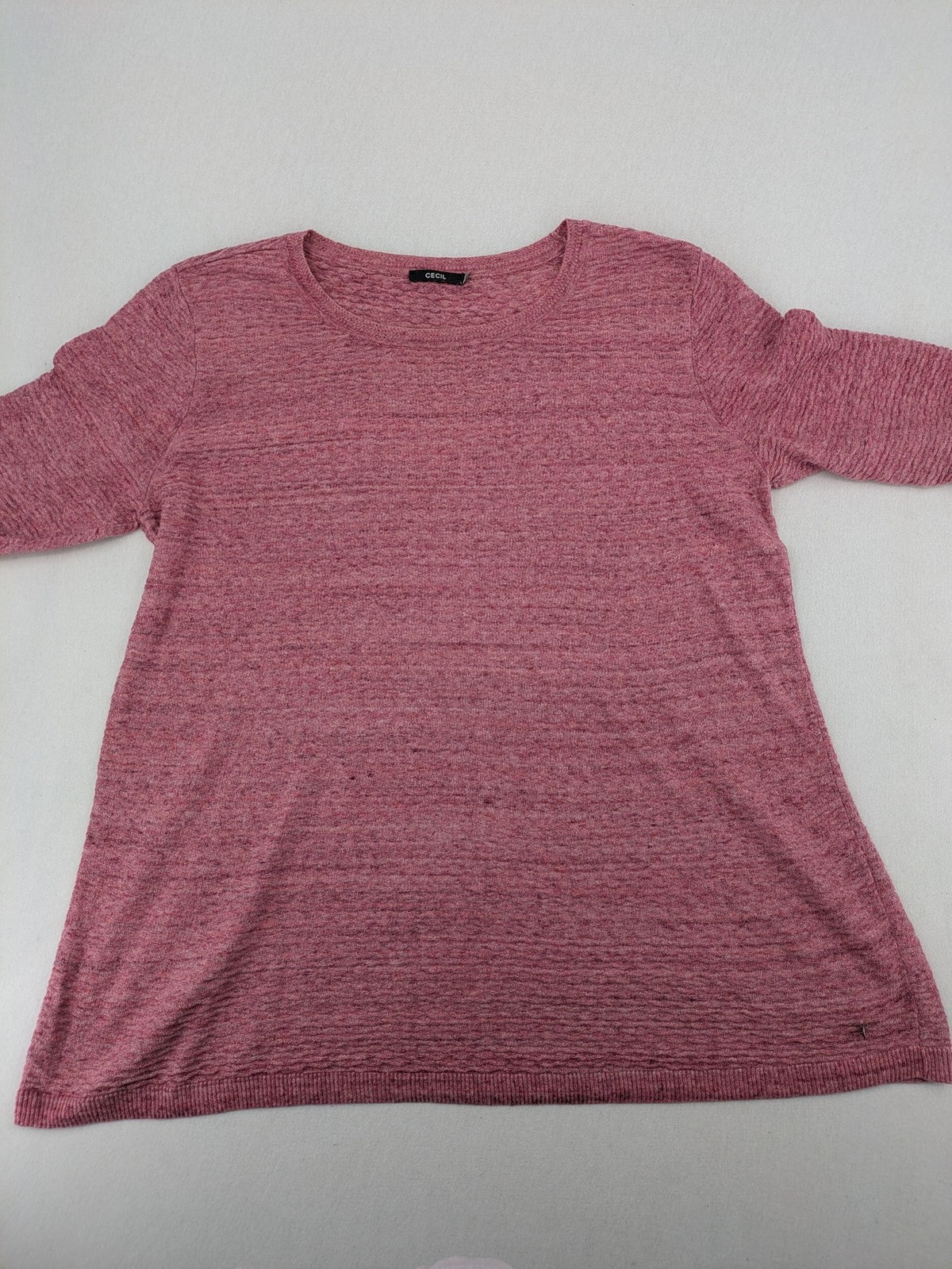 Cecil turtle neck jumper grey pink melange with textured knit and 3/4 sleeves.