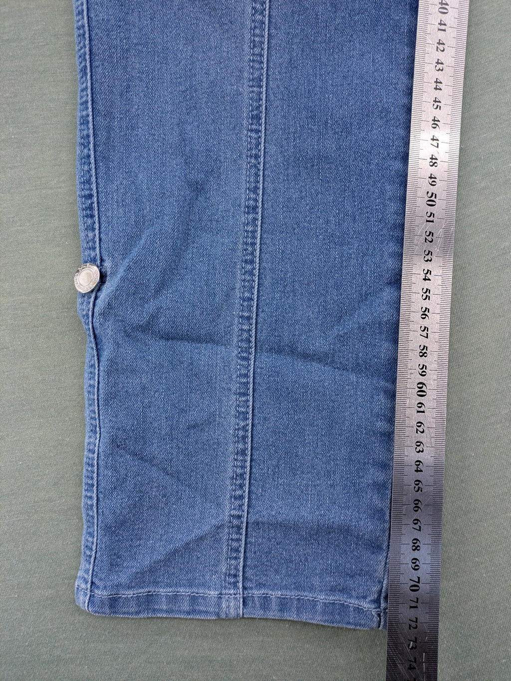john baner blue straight jeans with decorative seams and button accents, stretch cotton blend