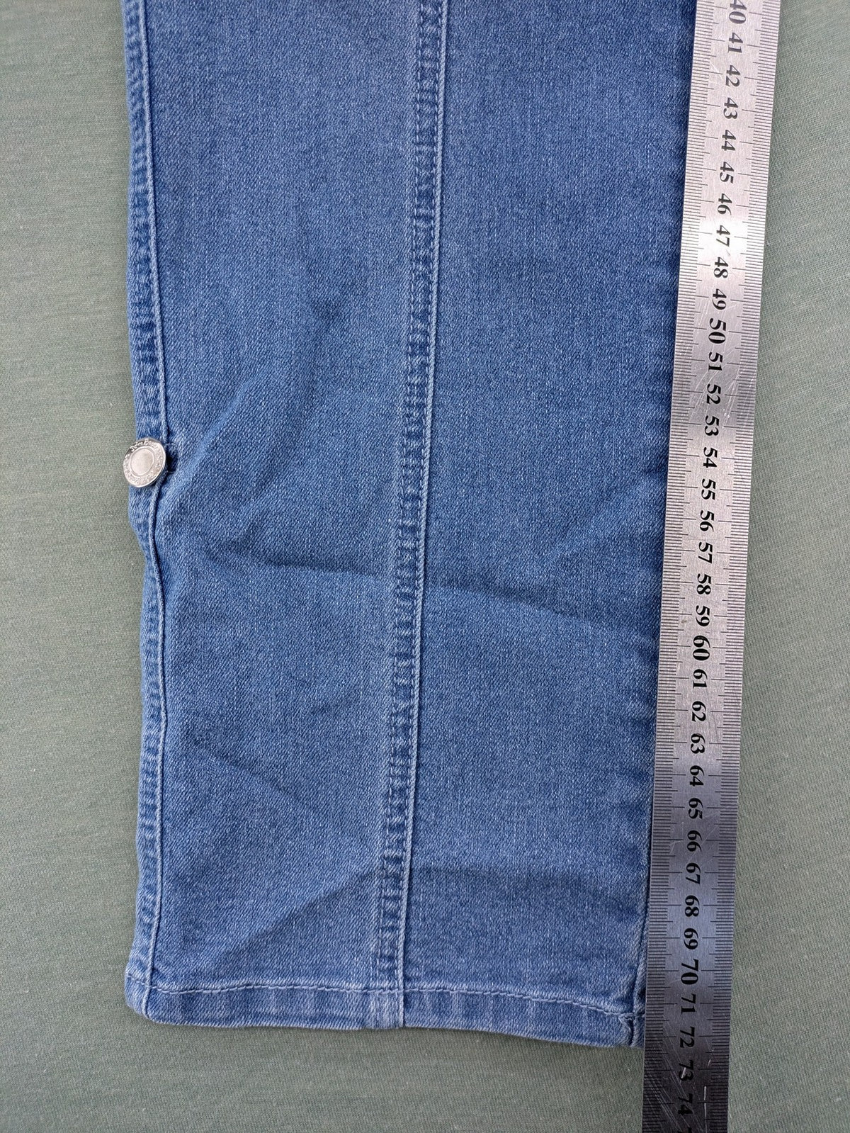 john baner blue straight jeans with decorative seams and button accents, stretch cotton blend