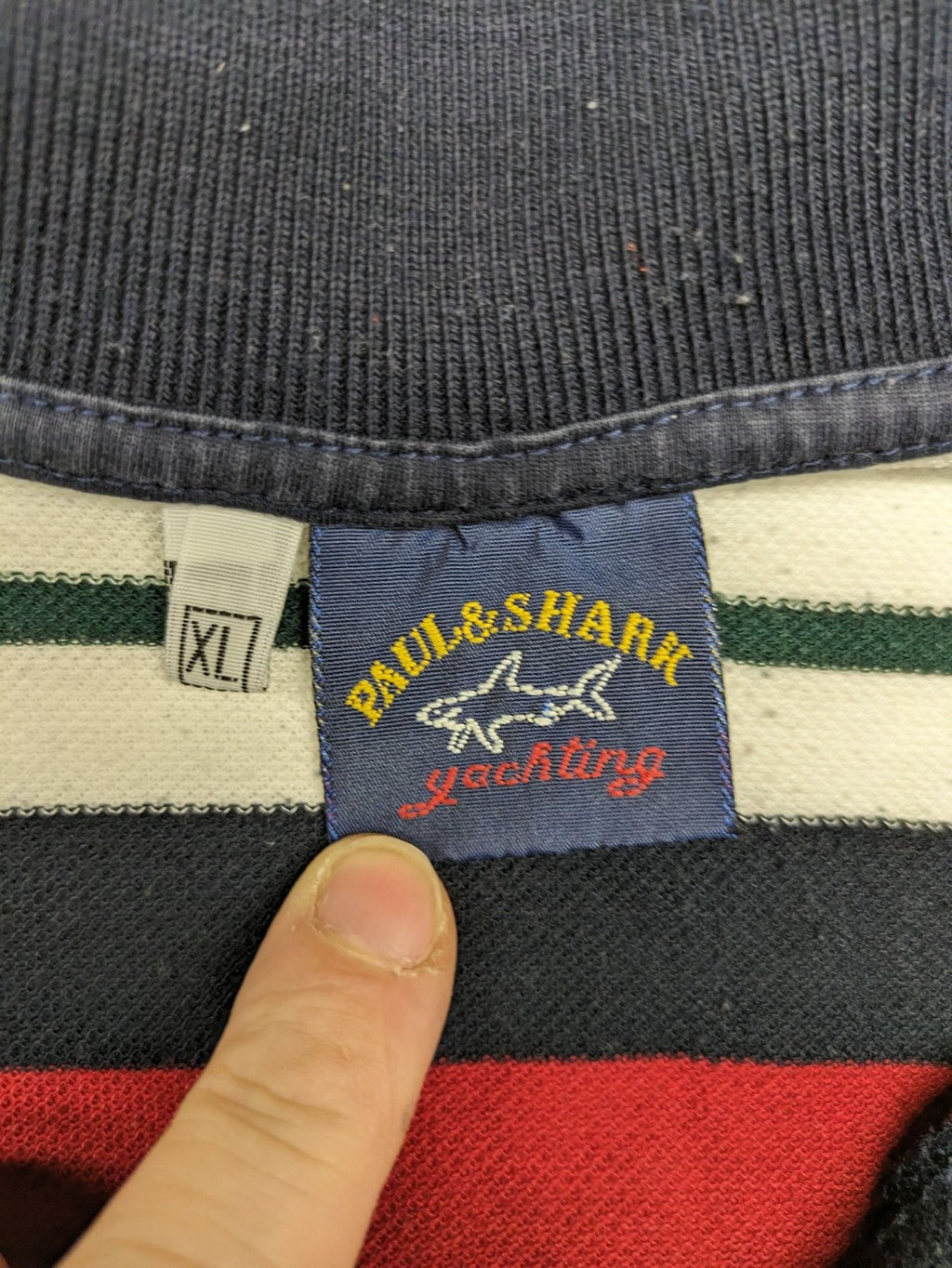Paul & Shark Yachting striped polo shirt red navy white with embroidered logo on chest.
