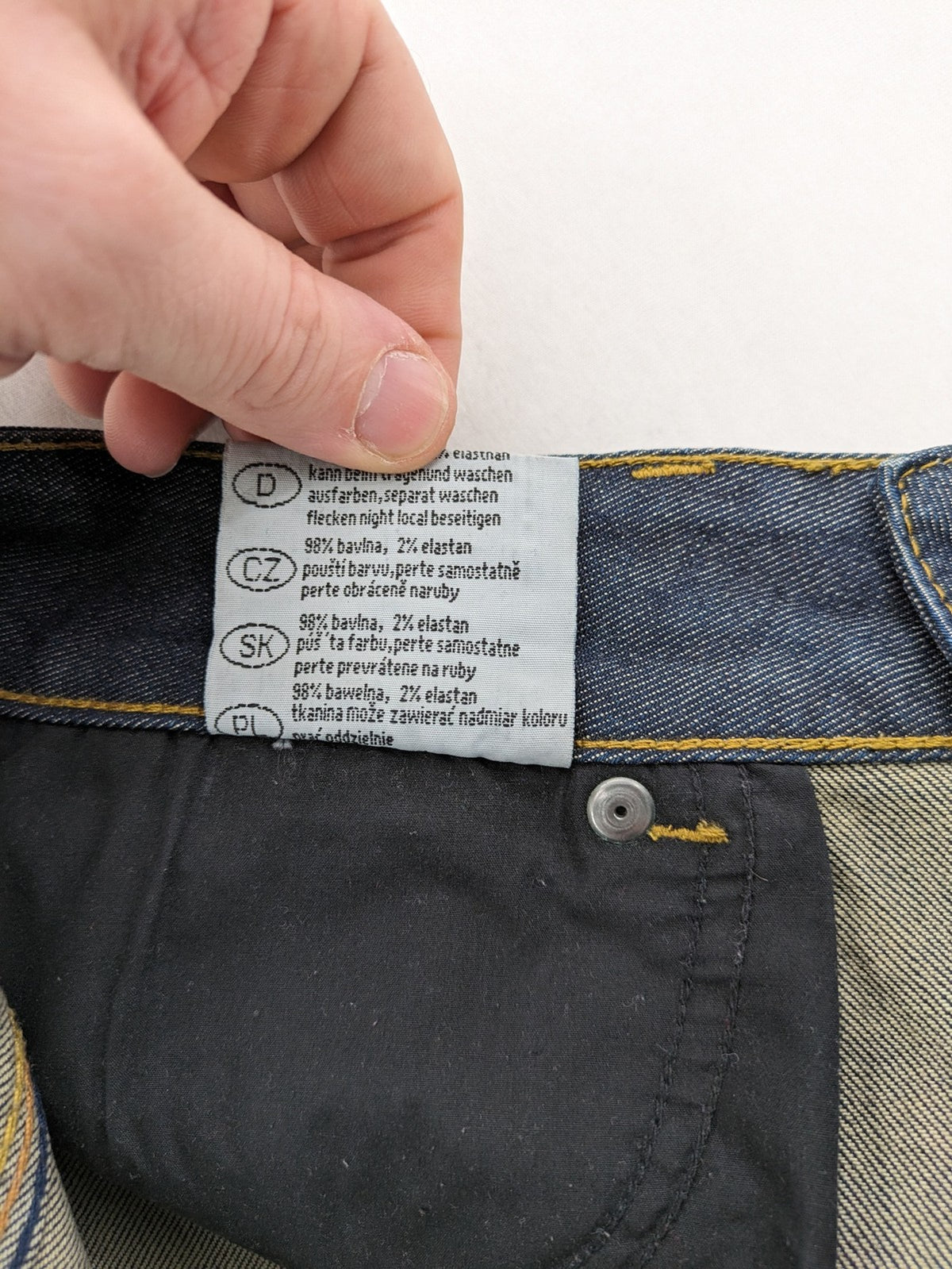 Exe blue straight jeans slim fit bootcut stretch denim with classic 5-pocket styling.