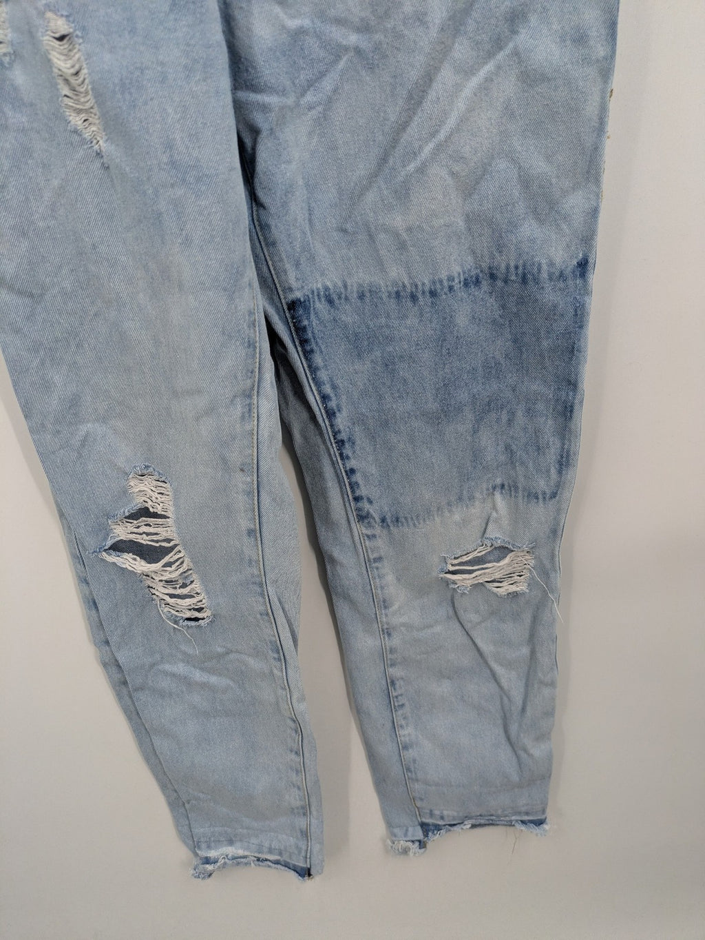 FB Sister blue straight jeans distressed patchwork design relaxed fit 100% cotton