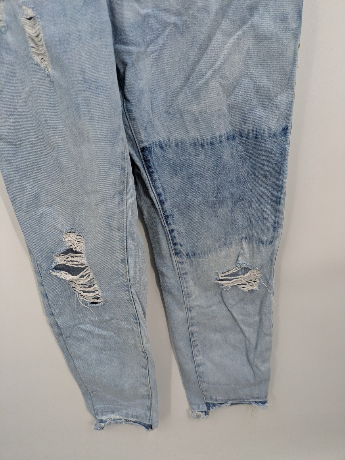 FB Sister blue straight jeans distressed patchwork design relaxed fit 100% cotton