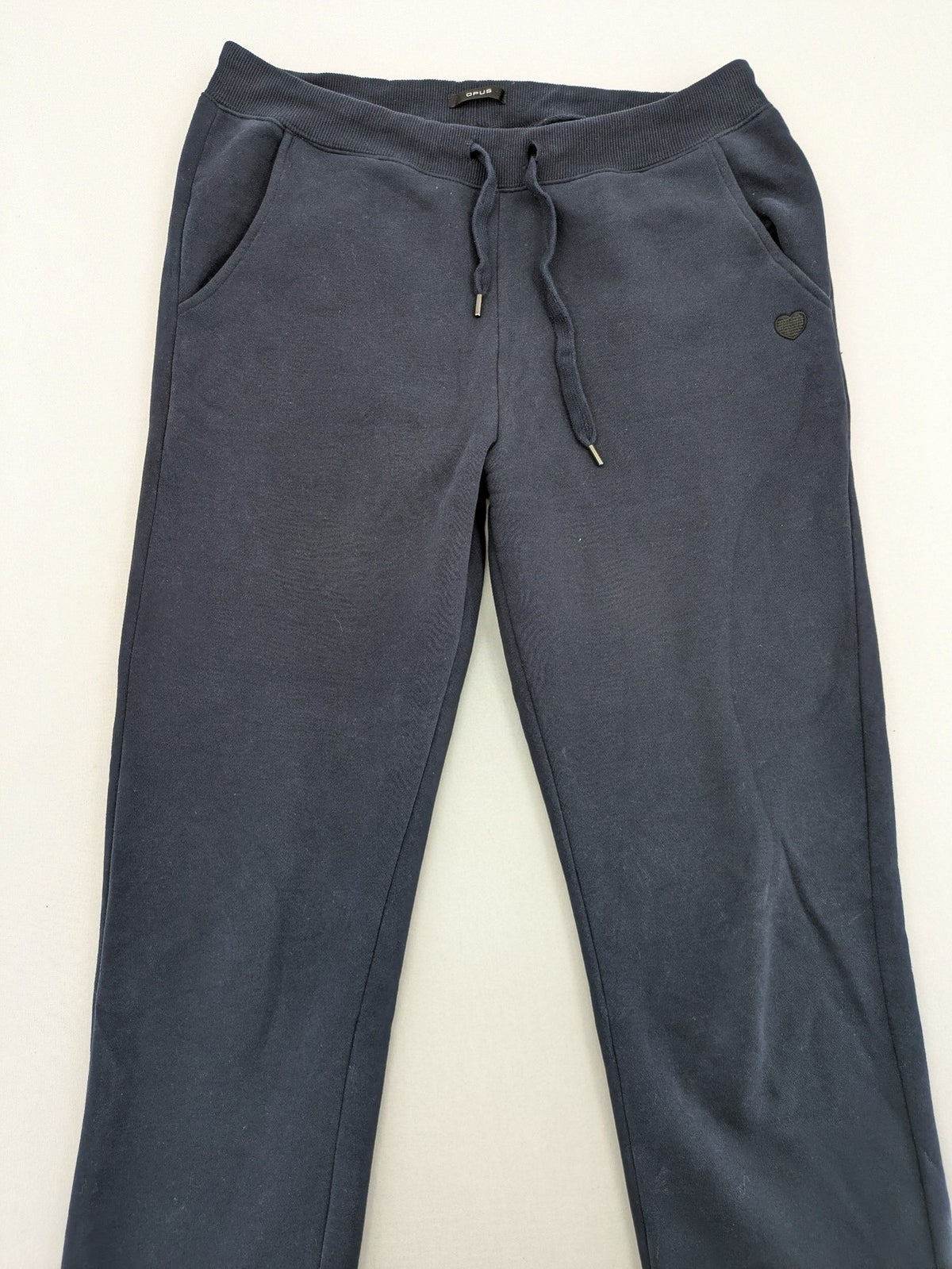OPUS navy pants soft cotton blend elastic waistband with drawstring and heart logo patch