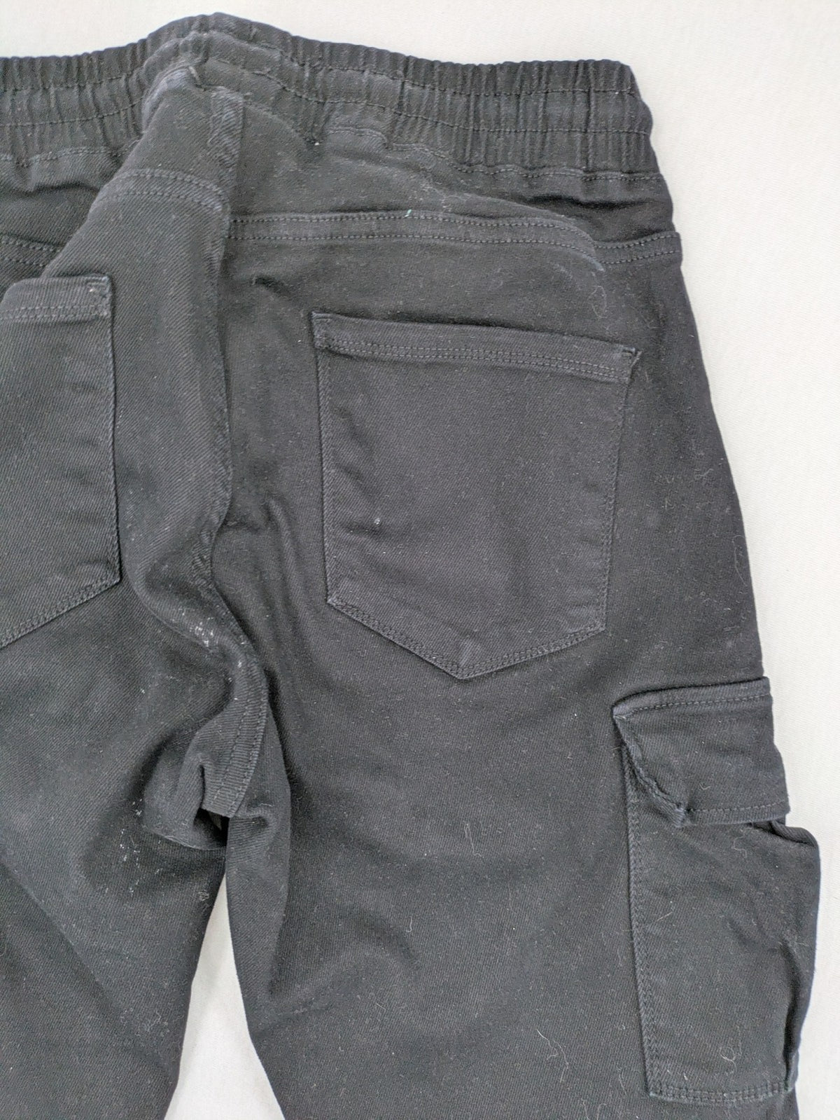 DEF black cargo jogging pants tapered leg elastic waistband multiple pockets