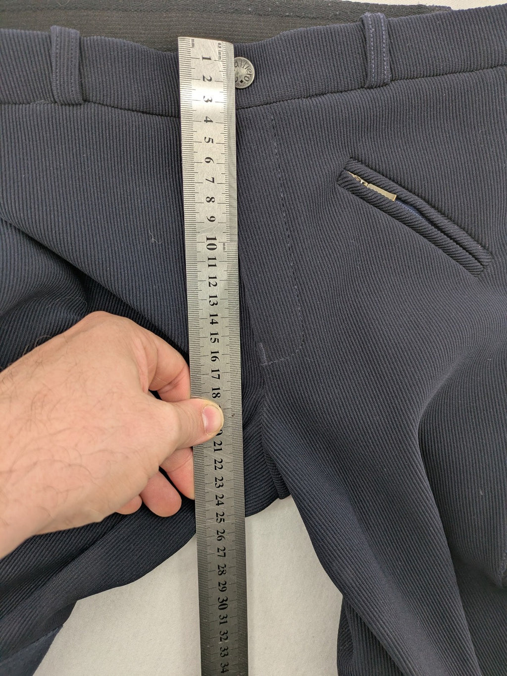 Cavalliero blue youth riding pants with knee patches and ribbed microfiber fabric.
