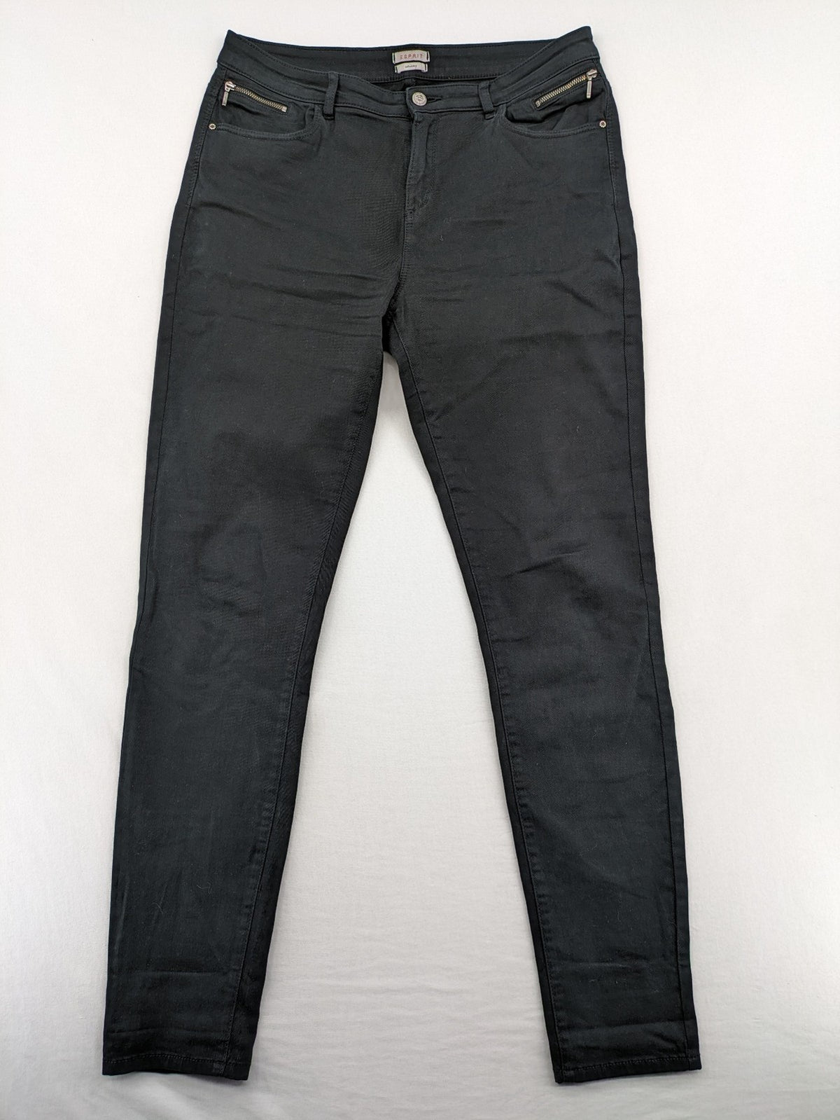 Esprit black skinny jeans with zipper details and cotton-stretch material.