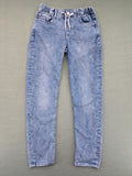 H&M blue straight jeans relaxed fit with adjustable elastic waistband and drawstring.