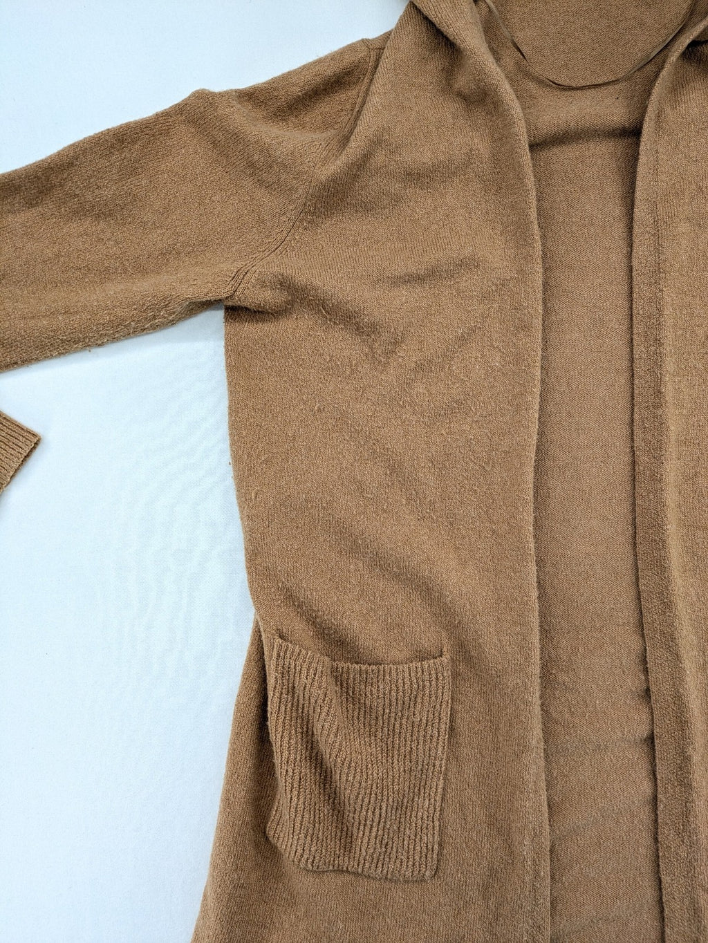 s.Oliver brown turtle neck jumper with hood, open front design, soft knit material.