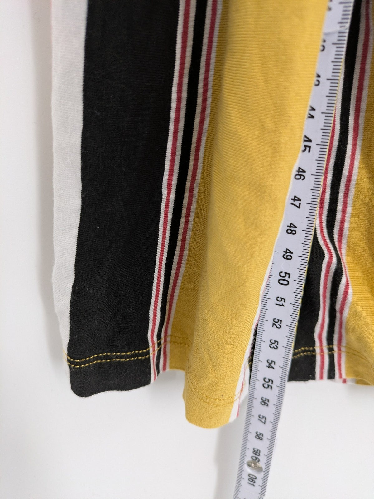 Bershka multi jumpsuit vertical striped pattern yellow, black, white, knot detail, cut-out waist.
