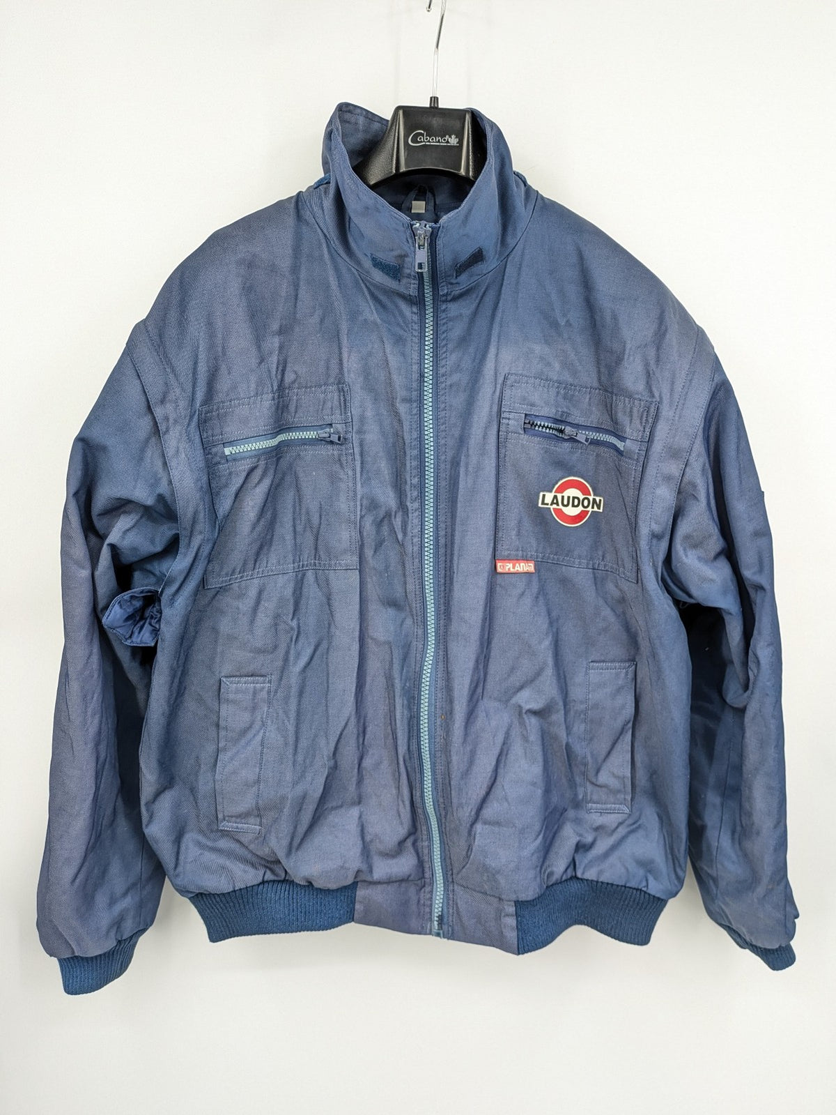 Planam blue bomber jacket with Teddy fleece lining and Laudon logo on chest.