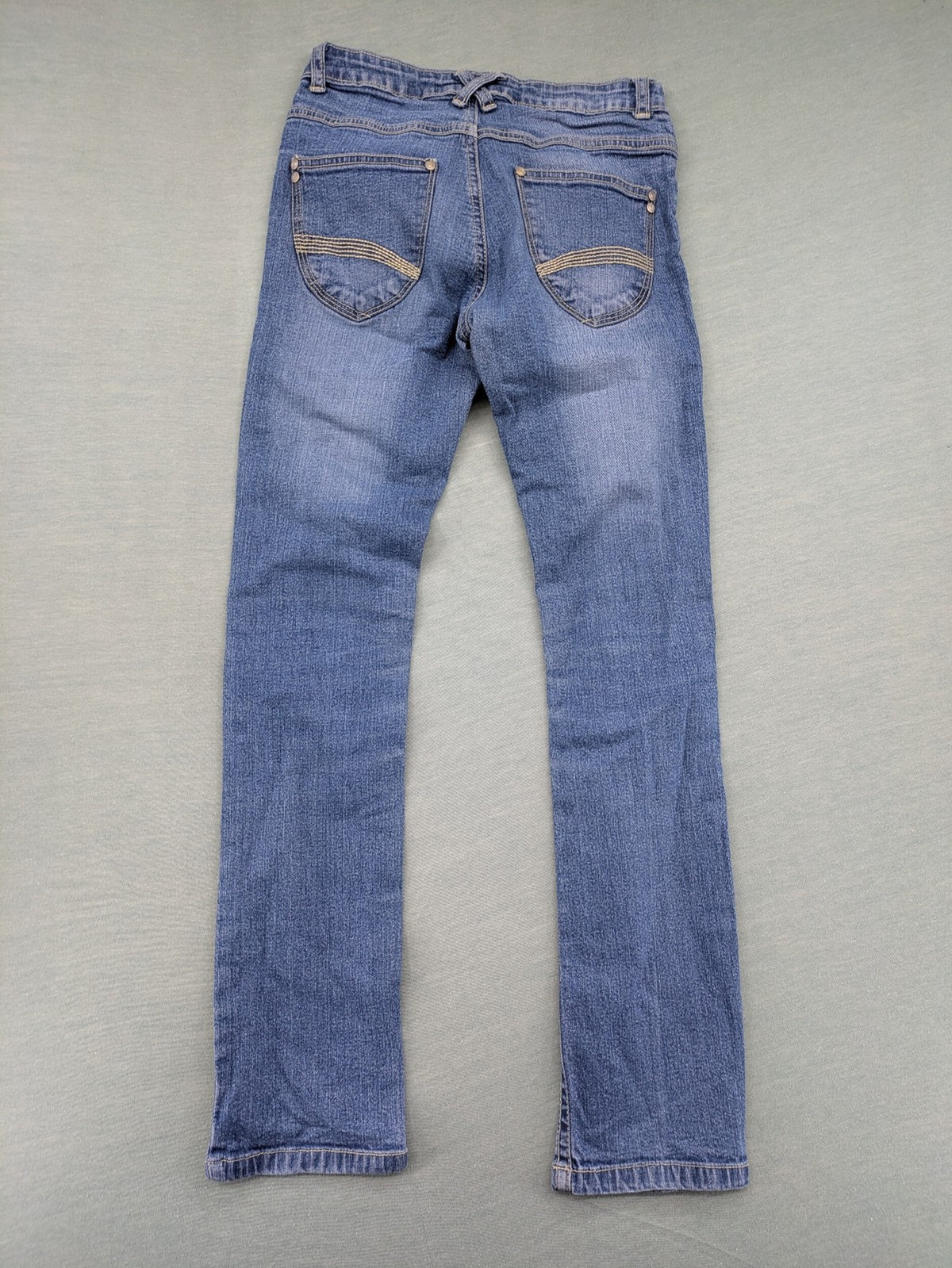 Bamboo blue straight jeans size 158, medium wash, classic 5-pocket style, stretch denim.