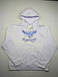 JHK blue hoodie with white "Pegasuff" graphic print and kangaroo pocket.