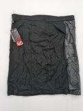 Yest black long skirt with grey faux leather panel and stretchy fabric.
