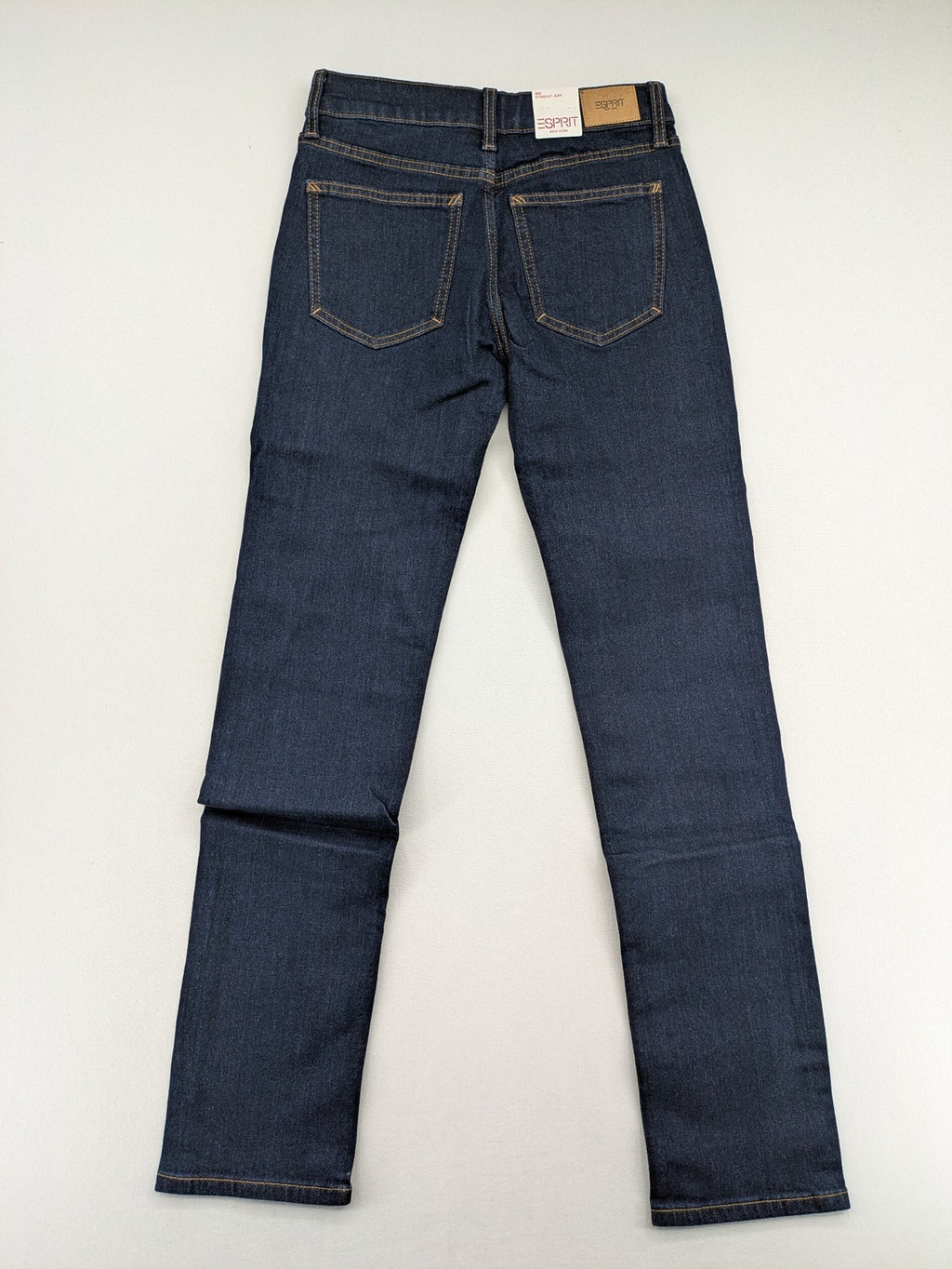 Esprit blue straight leg jeans with contrasting stitching and mid-rise fit.