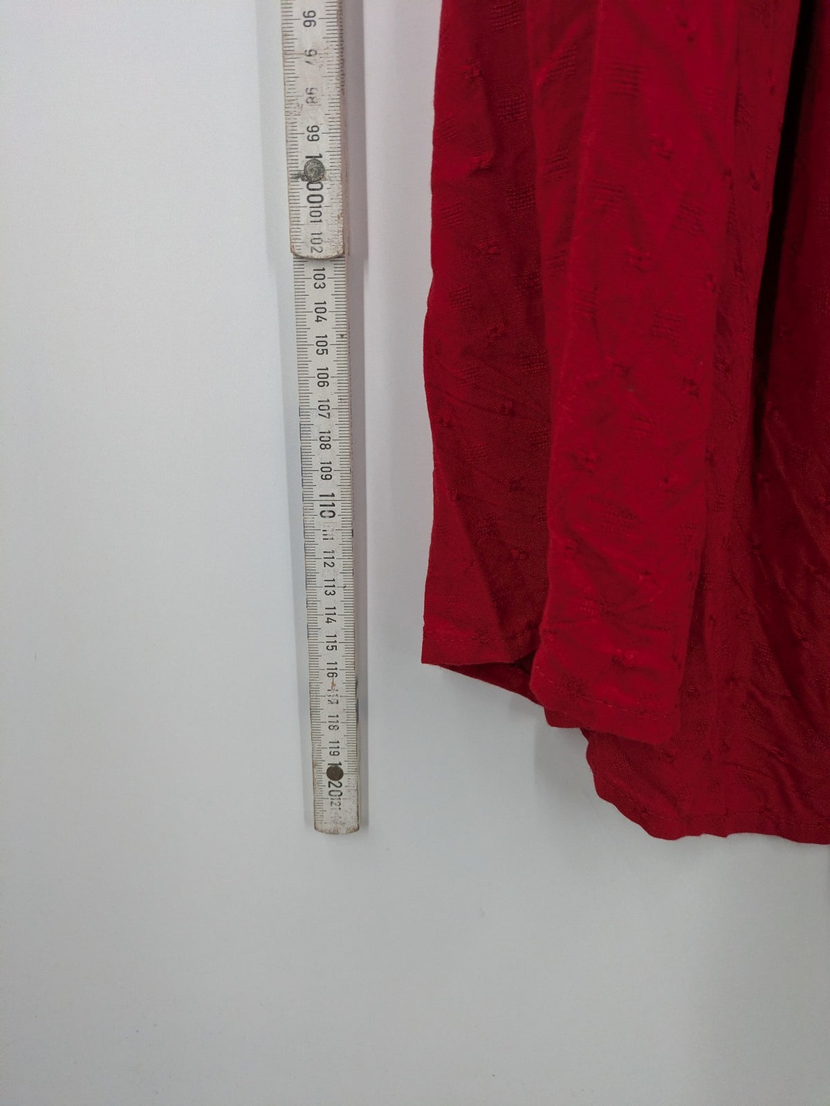 NEXT red midi dress with puff sleeves, smocked bodice, and stylish back cut-out.