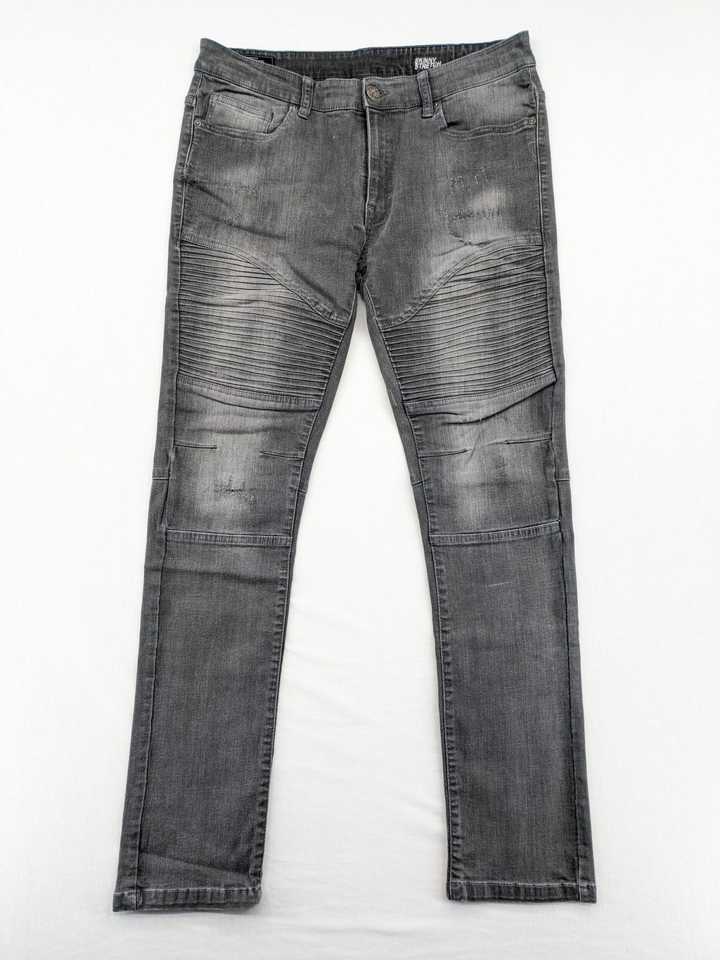 Clockhouse grey skinny fit jeans with biker ribbed panels and subtle distressed details.