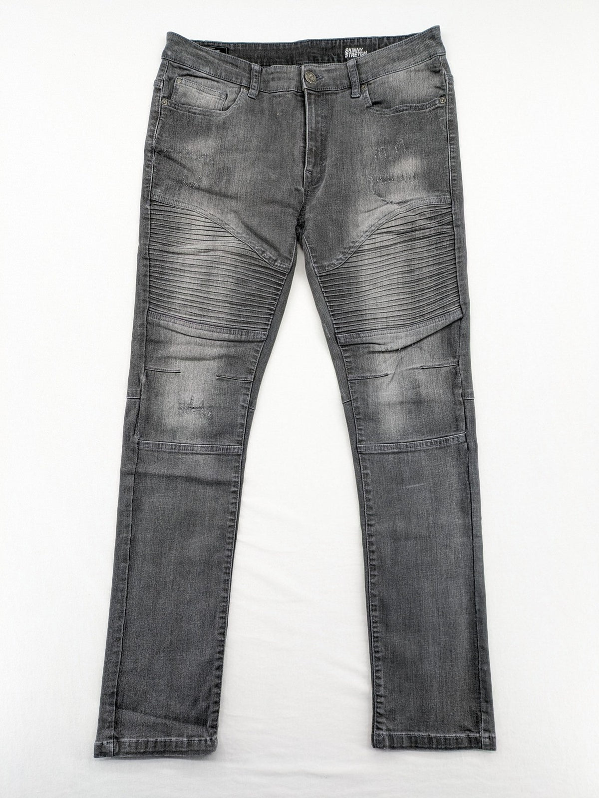 Clockhouse grey skinny fit jeans with biker ribbed panels and subtle distressed details.