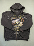 Boohooman zip-through hoodie black with floral graphic and "Limited Edition Collection" text.