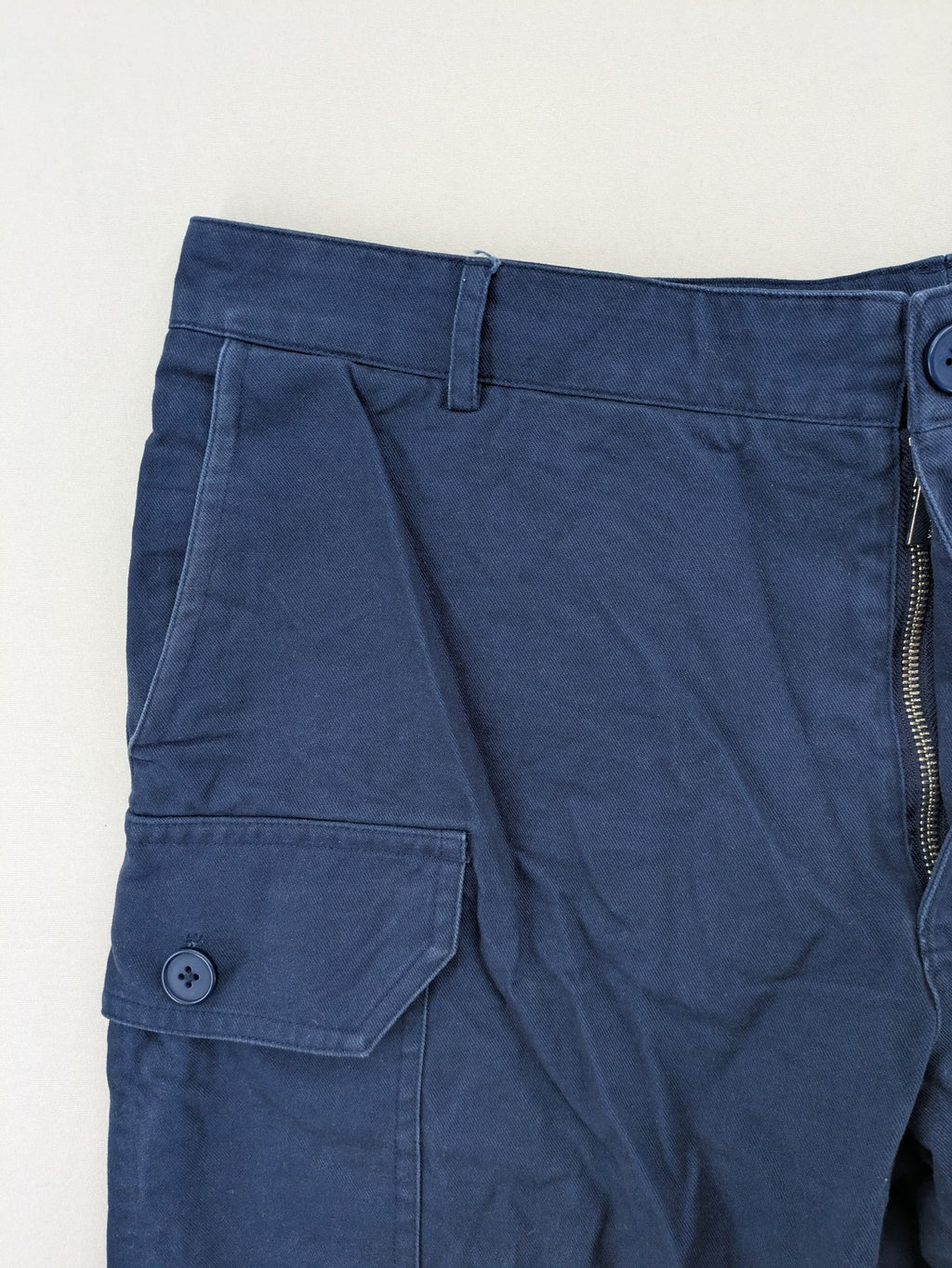 Max & Moi blue cargo pants 100% cotton with buttoned side pockets and classic design.