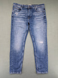 Pull&Bear blue straight jeans with distressed details and classic 5-pocket design.