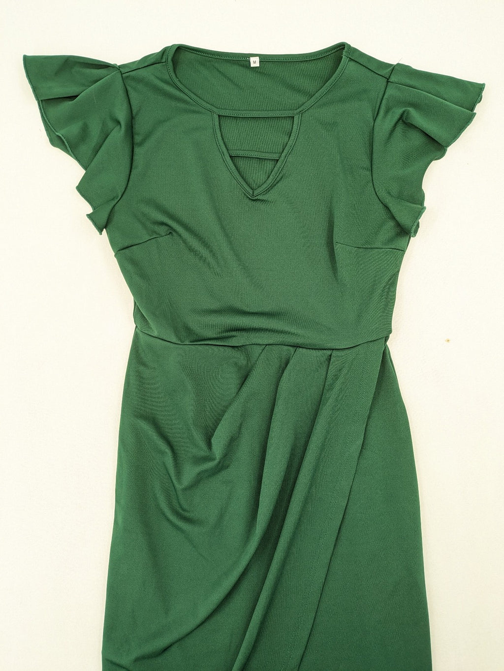 Bridal Party Dress green wrap dress V-neck cut-out detail with flutter sleeves