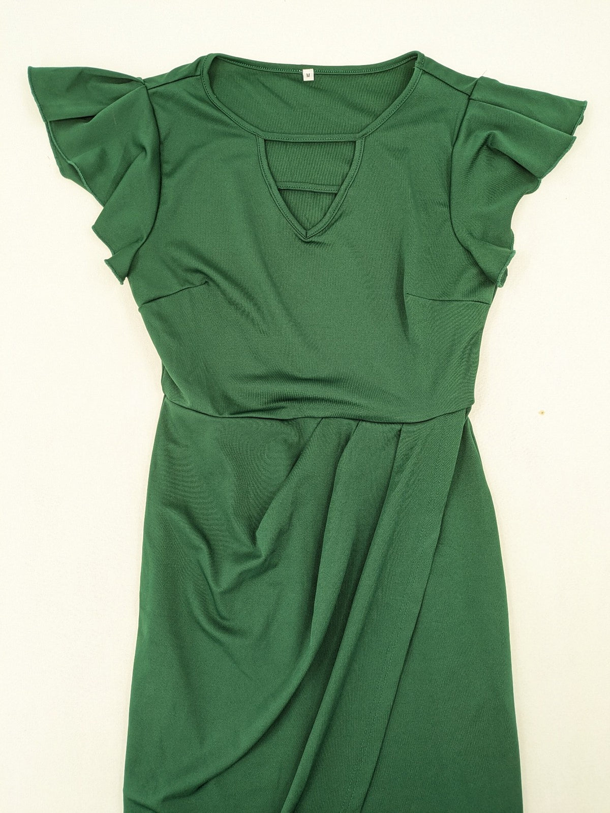Bridal Party Dress green wrap dress V-neck cut-out detail with flutter sleeves
