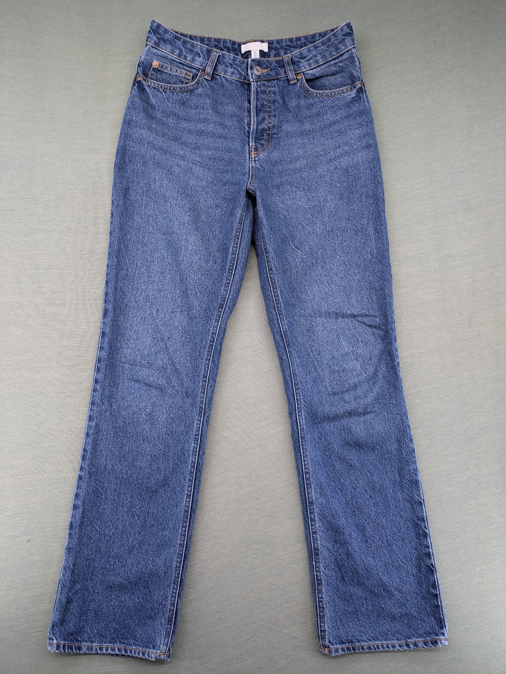 H&M blue straight jeans high rise button fly durable cotton vintage style