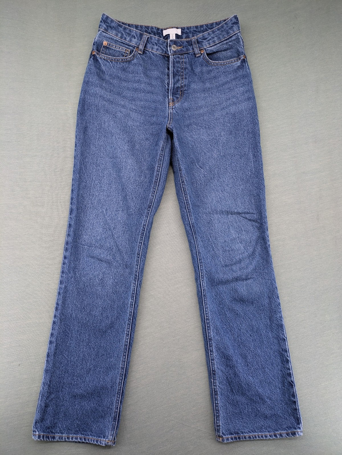H&M blue straight jeans high rise button fly durable cotton vintage style